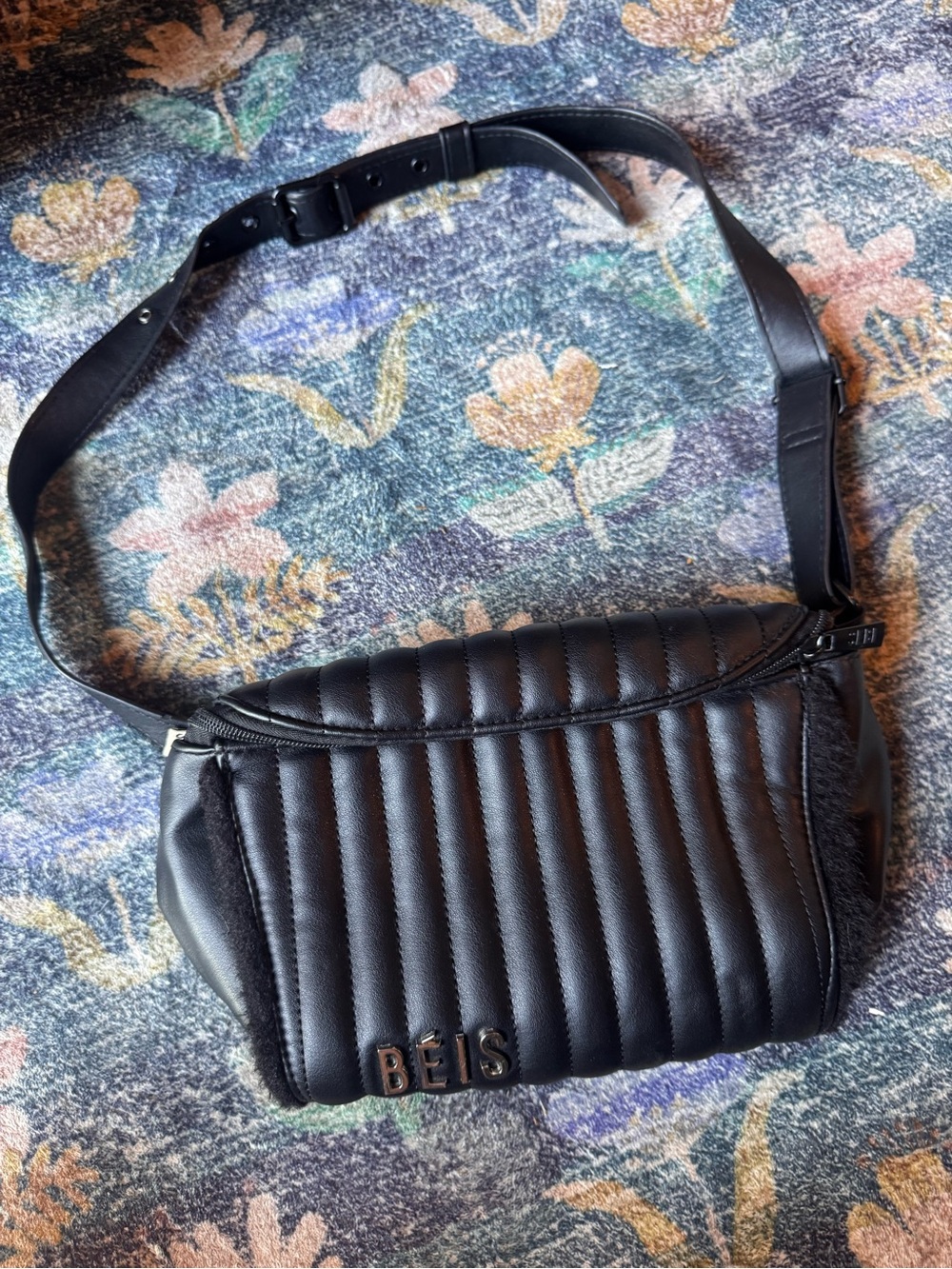 BEIS Black Quilted Belt Bag with Adjustable Strap